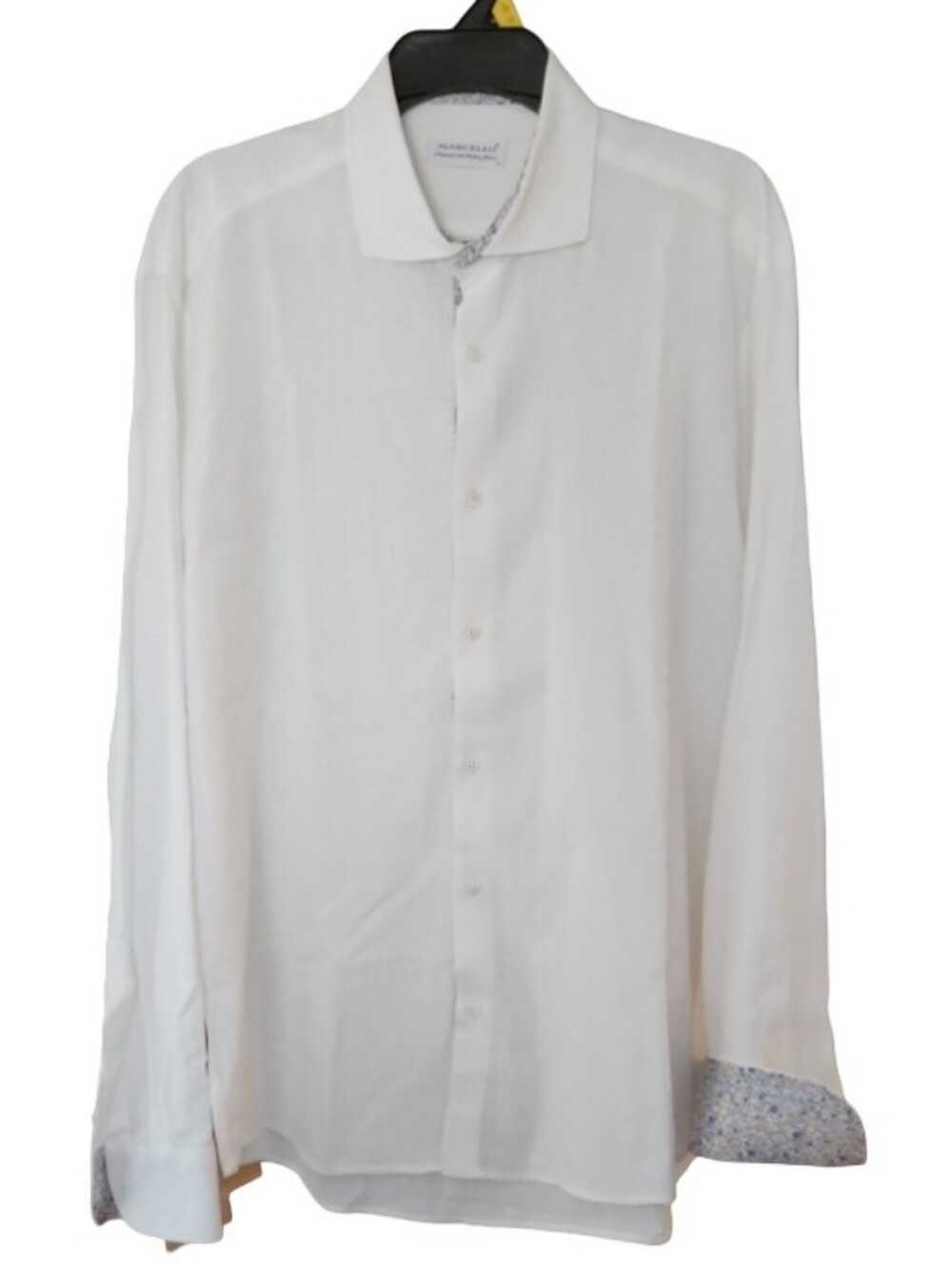 Marcello White Linen Blend Shirt XL Italian Fabric Button Up Contrast Print‎